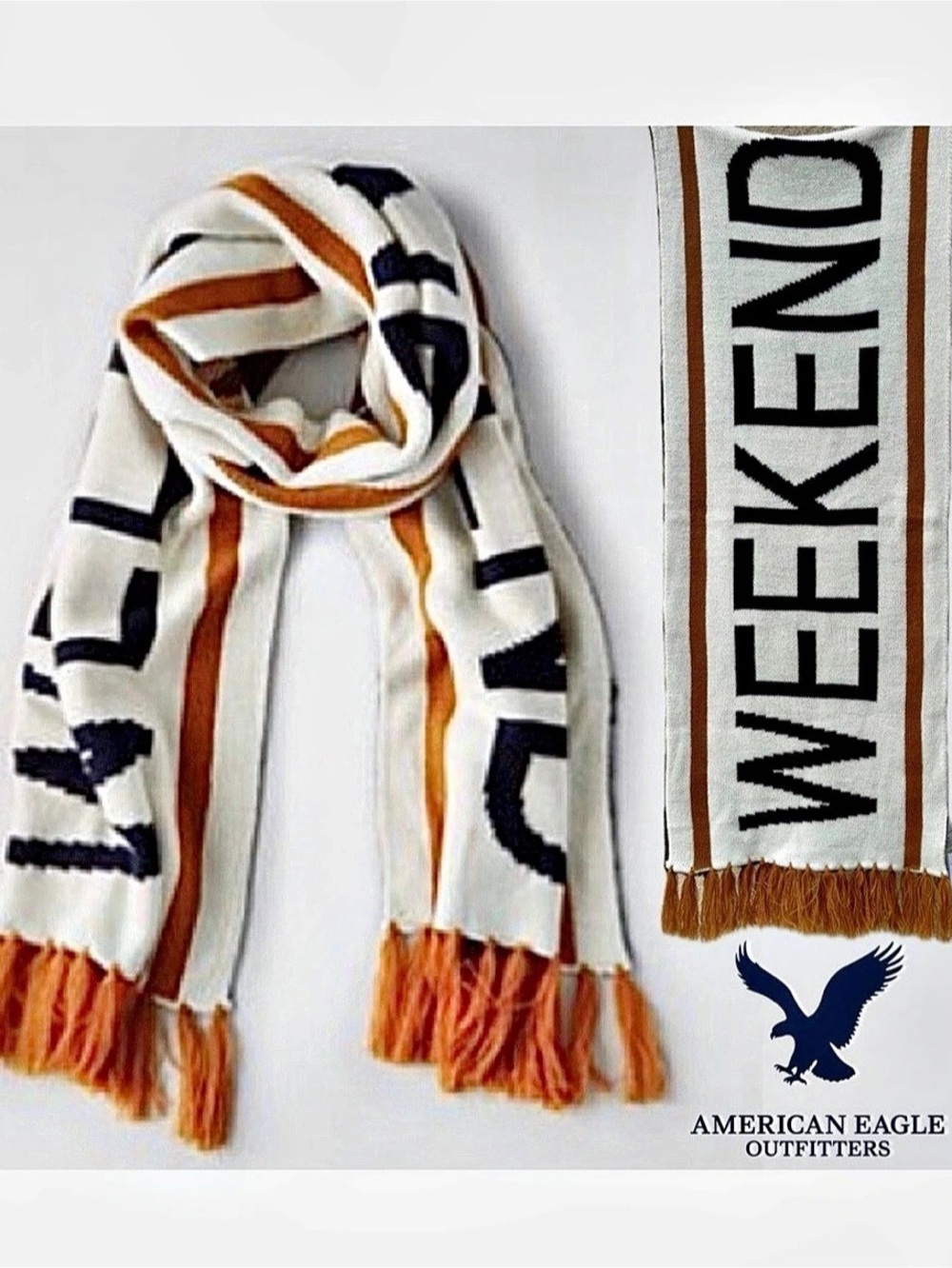 American Eagle Outfitters Weekend Scarf Striped Scarf in White & Brown NWT